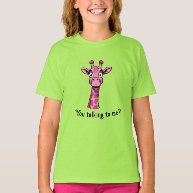 Surprised Cute Pink Giraffe T-Shirt (Front)