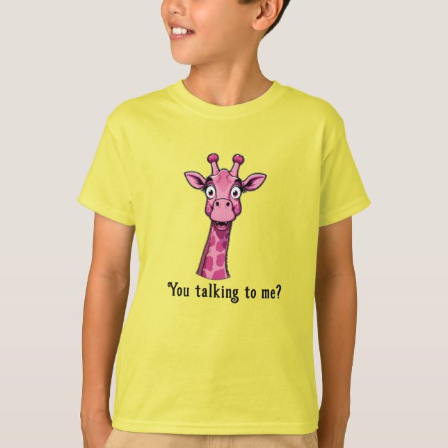 Surprised Cute Pink Giraffe T-Shirt (Front)