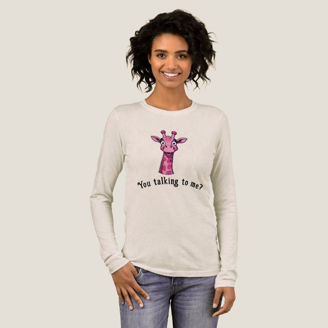 Surprised Cute Pink Giraffe Tri-Blend Shirt (Full Front)