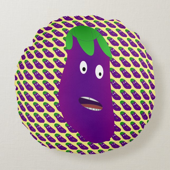Surprised Eggplant by Kenneth Yoncich Round Cushion (Front)