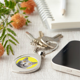 Surprised Funny Crazy Cat Yellow Key Ring