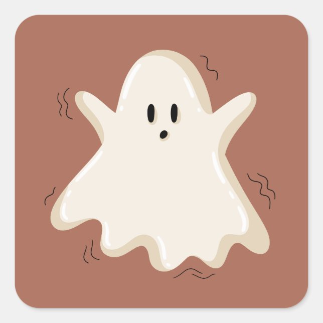 Surprised Ghost with Raised Arms Square Sticker (Front)