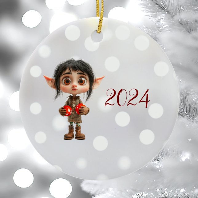 Surprised Girl Christmas Elf Ceramic Ornament (Creator Uploaded)