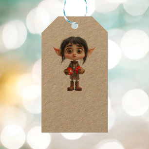 Surprised Girl Christmas Elf Kraft Gift Tags