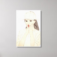Surprised Girl Minimalist Line Art Canvas Print