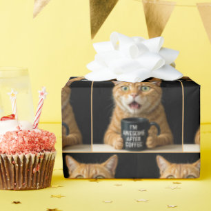 Surprised Orange Cat With a Funny Black Coffee Cup Wrapping Paper