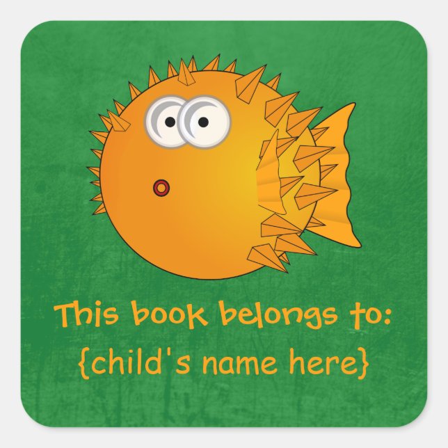 Surprised Orange Puffer fish - Book Belongs To Square Sticker (Front)