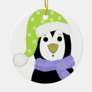 Surprised Penguin Ceramic Tree Decoration