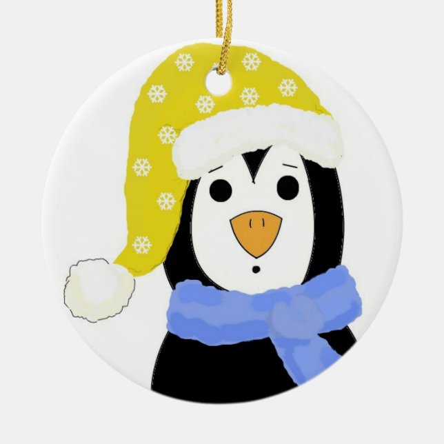 Surprised  Penguin Ceramic Tree Decoration (Front)