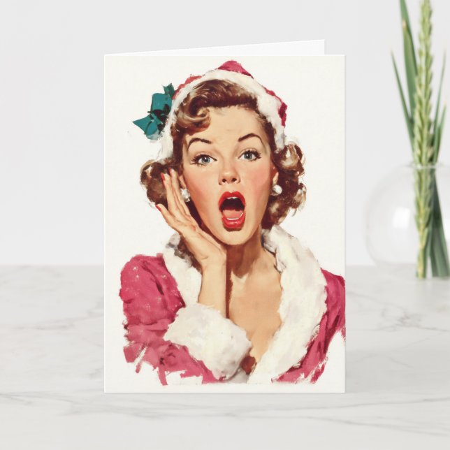 Surprised Retro Christmas Pin-Up Card (Front)