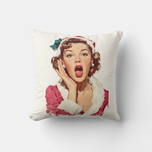 Surprised Retro Christmas Pin-Up Cushion (Front)