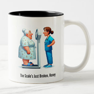 Surprised Senior vs. Evil Scale Two-Tone Coffee Mug