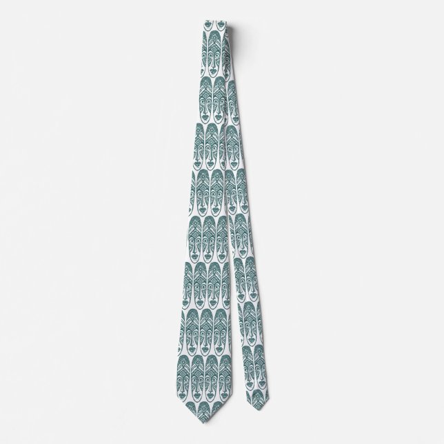 Surprised Tiki Masks - Moss Green on White Tie (Front)