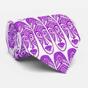 Surprised Tiki Masks - Purple on White Tie
