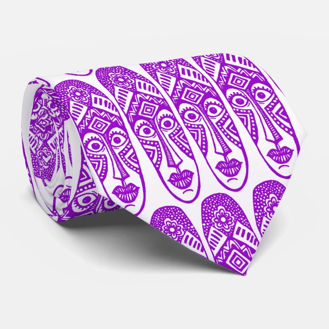 Surprised Tiki Masks - Purple on White Tie (Rolled)
