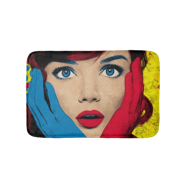 Surprised Woman in Pop Art Bath Mat (Front)