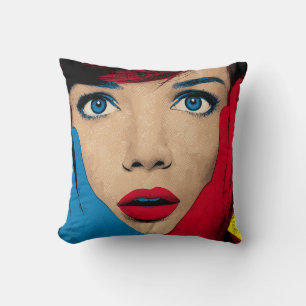 Surprised Woman in Pop Art Cushion