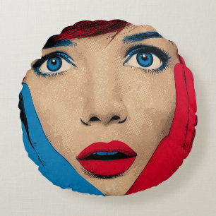 Surprised Woman in Pop Art Round Cushion