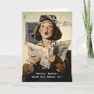 Surprised Woman Reading Newspaper Invitation