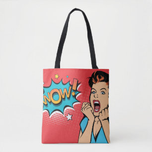Surprised woman tote bag