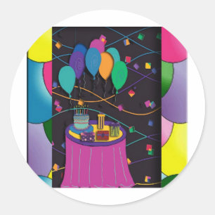 surprisepartyyinvitationballoons classic round sticker