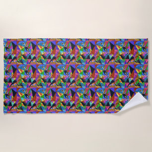 Surreal Abstract Geometric Patterns with Eyes Beach Towel