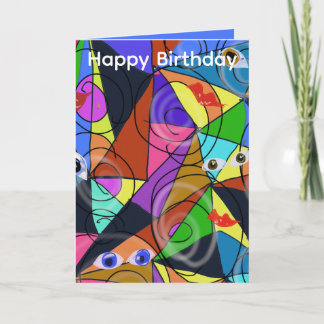 Surreal Abstract Geometric Patterns with Eyes Card