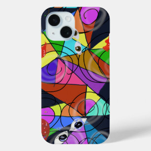 Surreal Abstract Geometric Patterns with Eyes iPhone 15 Case