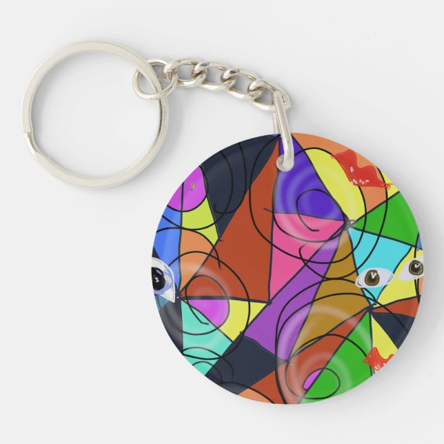Surreal Abstract Geometric Patterns with Eyes  Key Ring (Front)