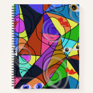 Surreal Abstract Geometric Patterns with Eyes Notebook
