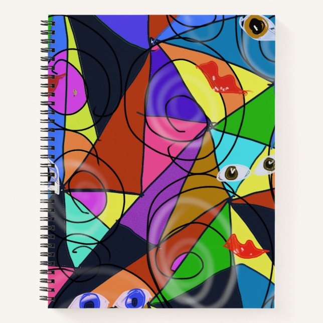 Surreal Abstract Geometric Patterns with Eyes  Notebook (Front)