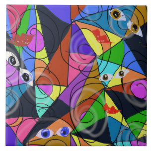 Surreal Abstract Geometric Patterns with Eyes Tile