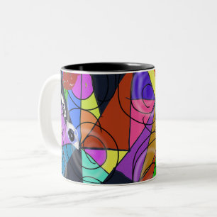 Surreal Abstract Geometric Patterns with Eyes Two-Tone Coffee Mug