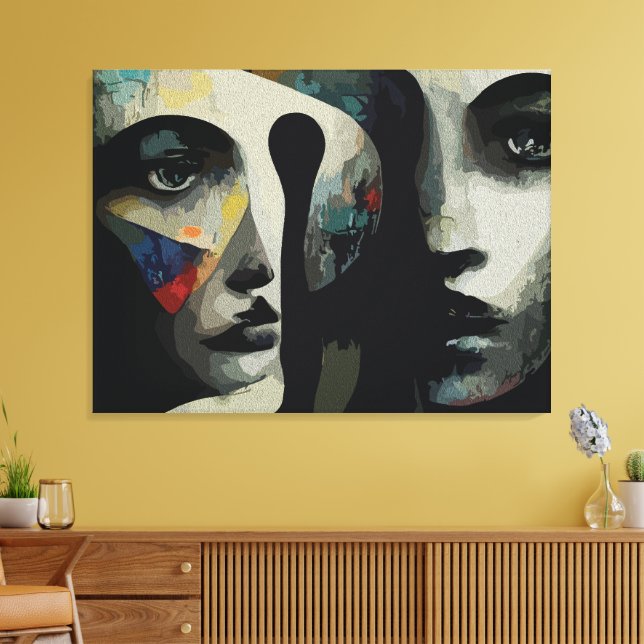 Surreal Abstract Intertwined Faces Canvas Print (Insitu(LivingRoom))