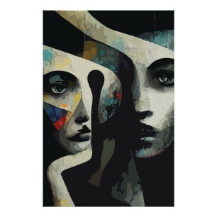 Surreal Abstract Intertwined Faces Photo Print