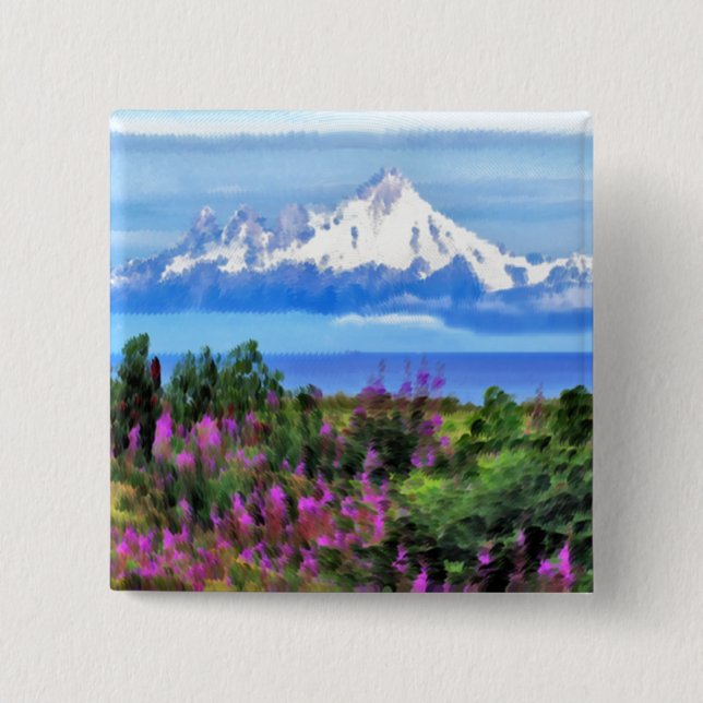 Surreal Alaskan Wilderness painting 15 Cm Square Badge (Front)