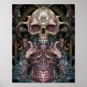 Surreal Anatomy Skull Horror Sci-Fi Art  Poster