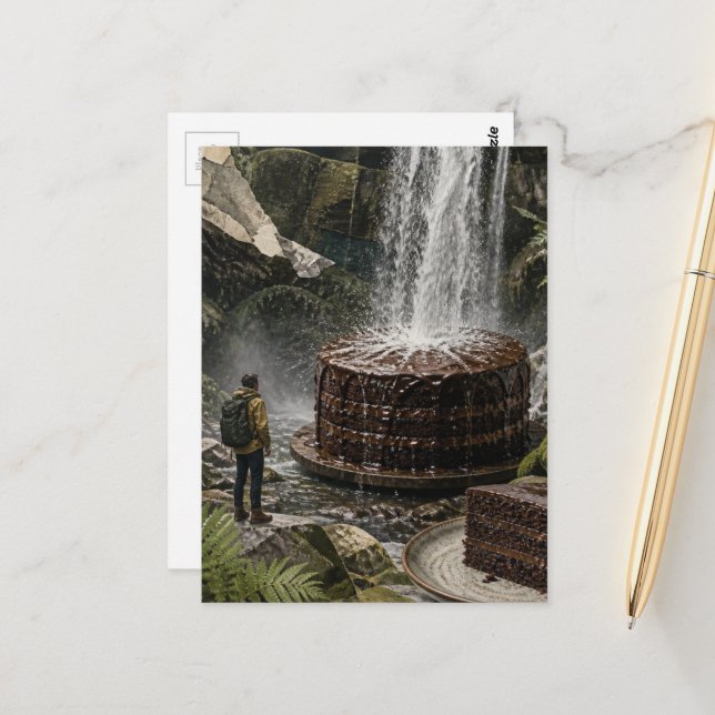 Surreal Art Chocolate Cake Collage Postcard (Front/Back In Situ)