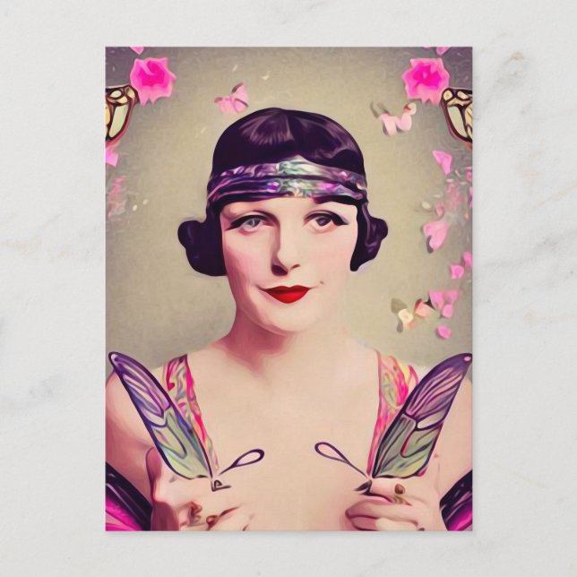 Surreal Art Deco Butterfly Flapper Postcard (Front)