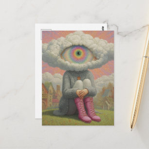 surreal art head in the clouds postcard