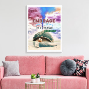 Surreal art Inspirational Turtle quote  Canvas Print