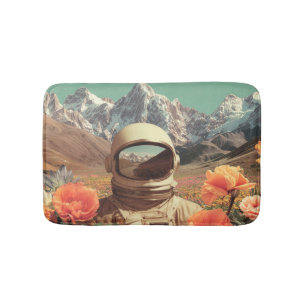 Surreal Astronaut In Flower Field Bath Mat