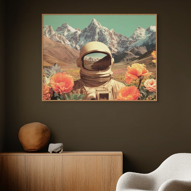 Surreal Astronaut In Flower Field Canvas Print (Surreal Astronaut In Flower Field)
