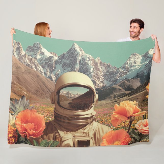 Surreal Astronaut In Flower Field Fleece Blanket (In Situ)