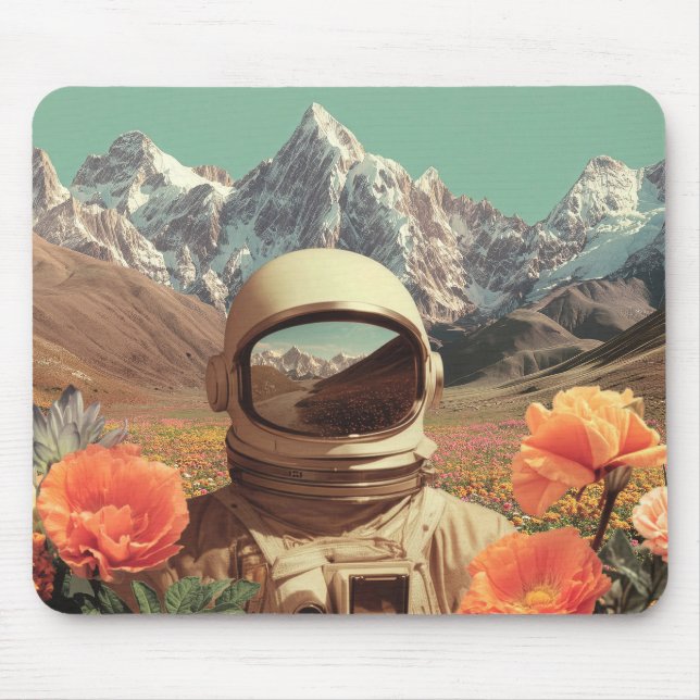 Surreal Astronaut In Flower Field Mouse Pad (Front)