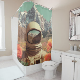 Surreal Astronaut In Flower Field Shower Curtain