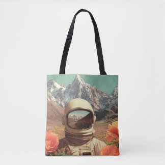 Surreal Astronaut In Flower Field Tote Bag