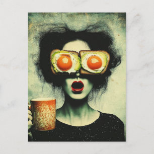 Surreal Avocado Toast and Coffee woman Postcard