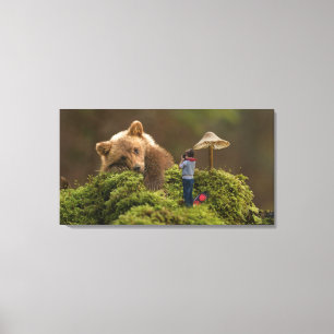 Surreal Baby Brown Bear and Boy Canvas Print