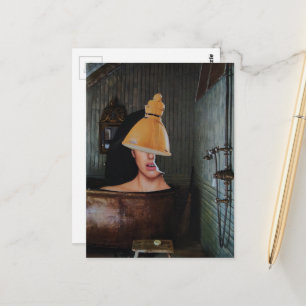 Surreal Beautiful woman in copper bathtub collage Postcard